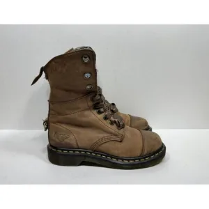 Doc Dr. Martens Aimilie Boots Size 6 Brown Floral Foldover Combat Cap Toe