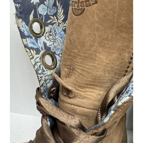 Doc Dr. Martens Aimilie Boots Size 6 Brown Floral Foldover Combat Cap Toe