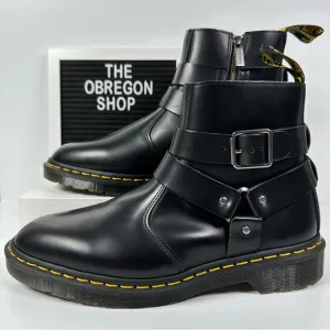 DOC JAIMES LEATHER HARNESS STRAPS CHELSEA BOOTS INNER ANKLE ZIP POLISHED SMOOTH