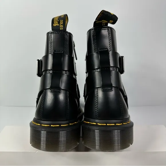 DOC JAIMES LEATHER HARNESS STRAPS CHELSEA BOOTS INNER ANKLE ZIP POLISHED SMOOTH