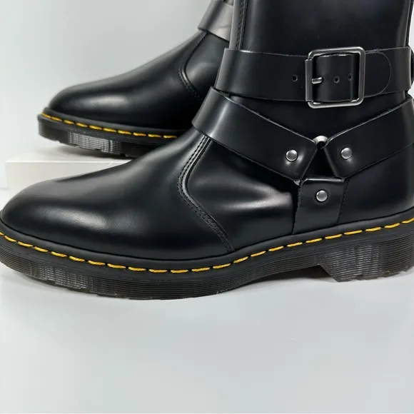 DOC JAIMES LEATHER HARNESS STRAPS CHELSEA BOOTS INNER ANKLE ZIP POLISHED SMOOTH