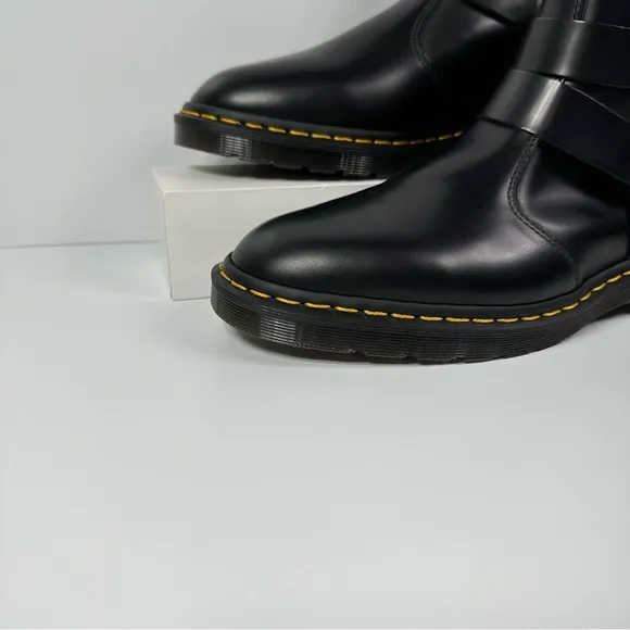 DOC JAIMES LEATHER HARNESS STRAPS CHELSEA BOOTS INNER ANKLE ZIP POLISHED SMOOTH