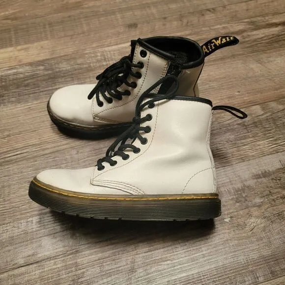 Doc Martens Airwair Size 12 Kids White Leather Combat Boots 1460 J