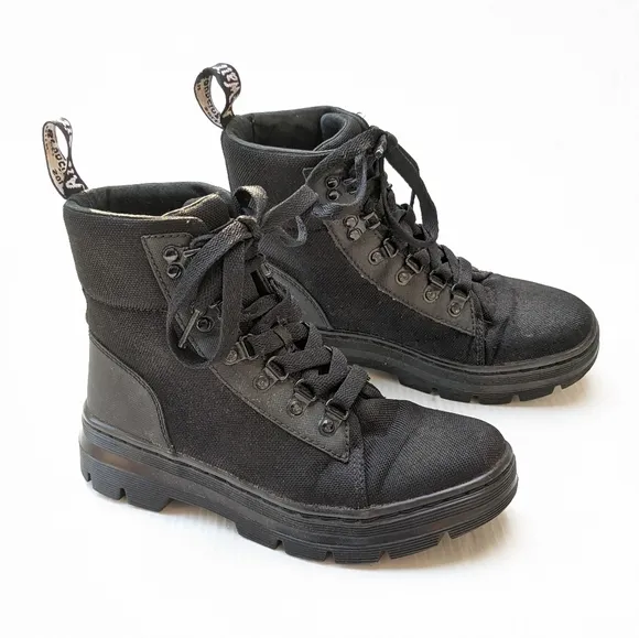 DOC MARTENS Combs black canvas lace-up combat boots