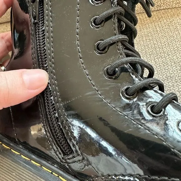 Doc Martens Kids Patent Leather Black Combat Boots Size 3