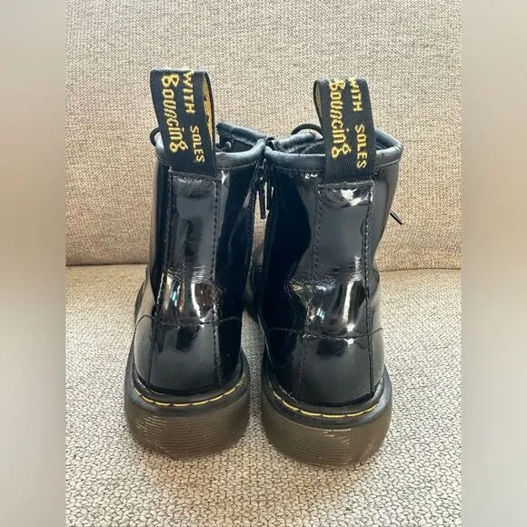 Doc Martens Kids Patent Leather Black Combat Boots Size 3