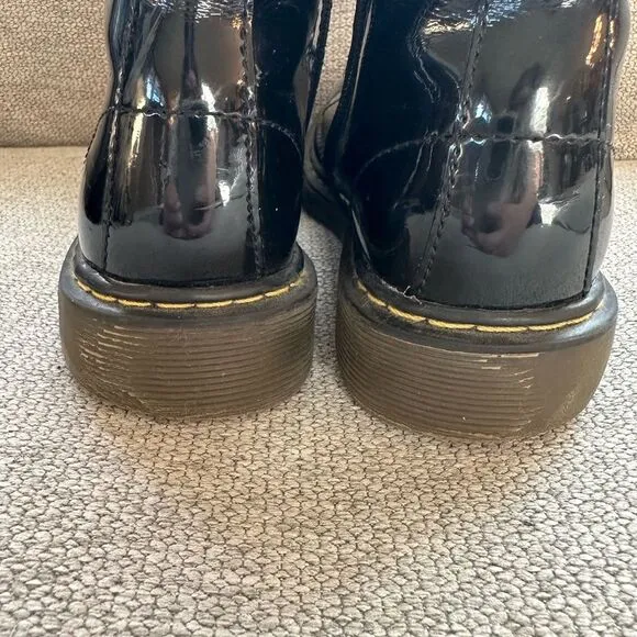 Doc Martens Kids Patent Leather Black Combat Boots Size 3