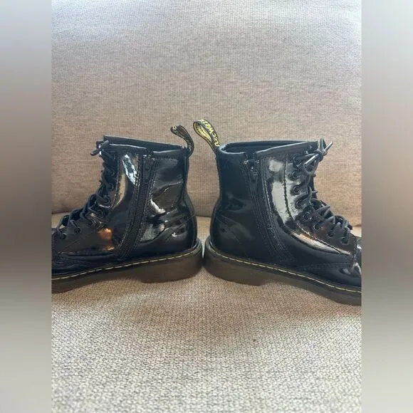 Doc Martens Kids Patent Leather Black Combat Boots Size 3