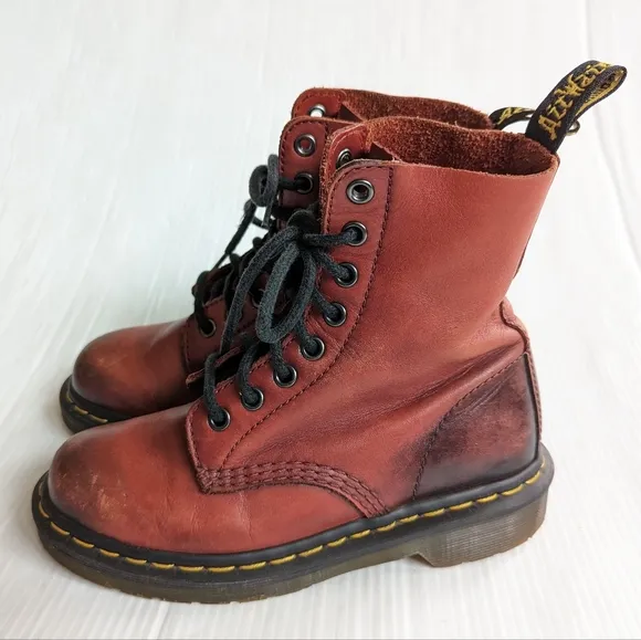 DOC MARTENS Pascal red leather lace-up combat boots size 5