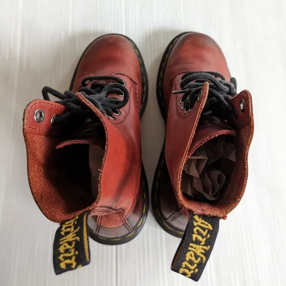 DOC MARTENS Pascal red leather lace-up combat boots size 5