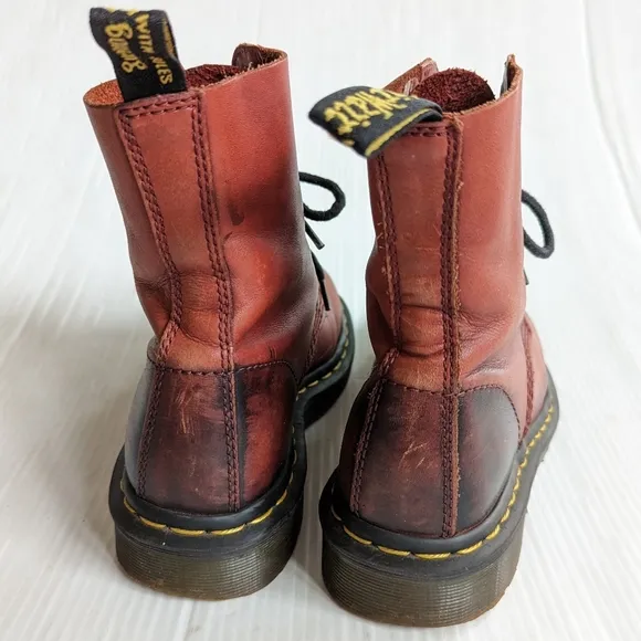 DOC MARTENS Pascal red leather lace-up combat boots size 5