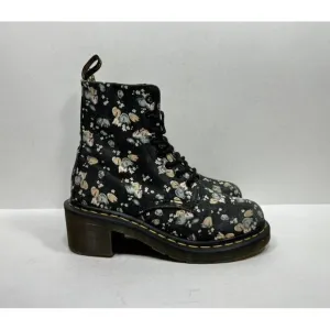 Doc Dr. Martens Lynn Womens Sz 6 Floral Fabric Canvas Heeled Combat Ankle Boots