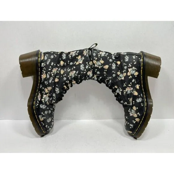 Doc Dr. Martens Lynn Womens Sz 6 Floral Fabric Canvas Heeled Combat Ankle Boots