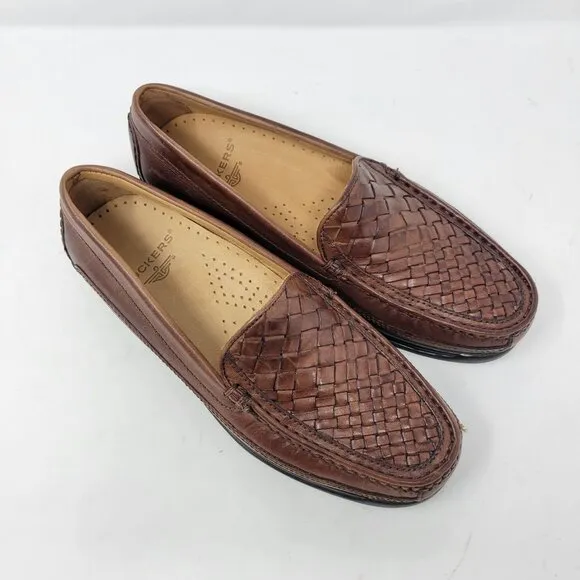 Dockers Men's 8.5 Woven Loafers Basket Weave Leather Brown