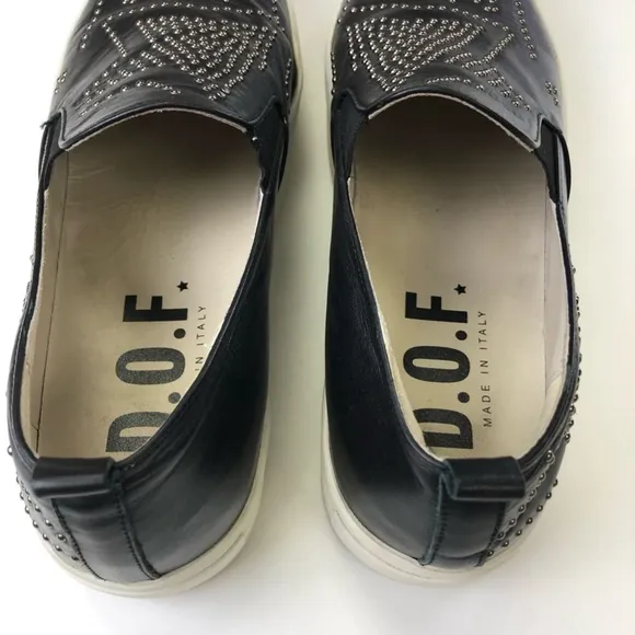D.O.F. Department of Finery black leather star studded platform sneaker Size 40