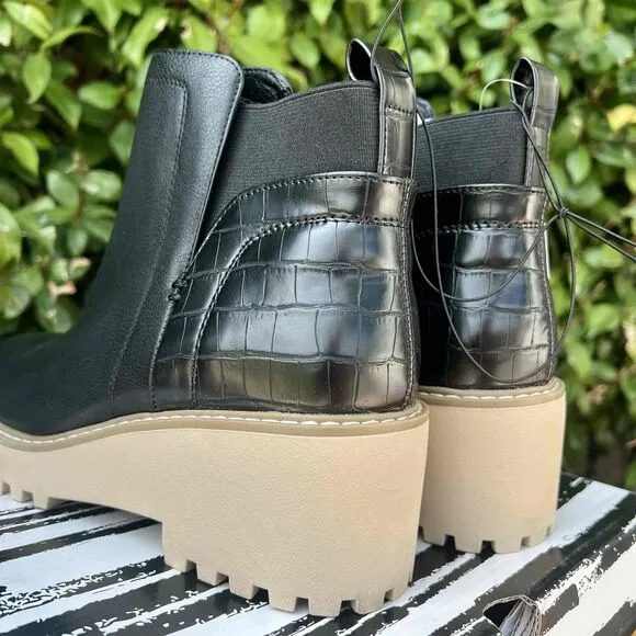 Dolce Vita Chelsea Boot Rancher Chunky Sole Womens Black Tan Size 9