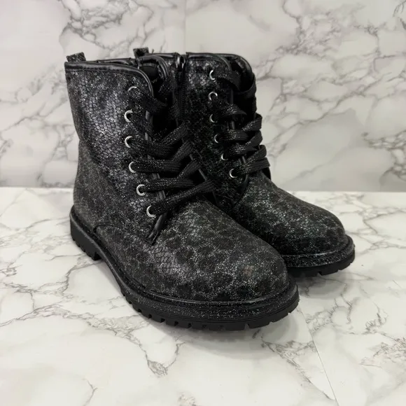 Dolce Vita DV Girls Combat Boots sz 3 Leopard Print Sparkle NEW # bag 25-LL