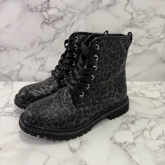 Dolce Vita DV Girls Combat Boots sz 3 Leopard Print Sparkle NEW # bag 25-LL