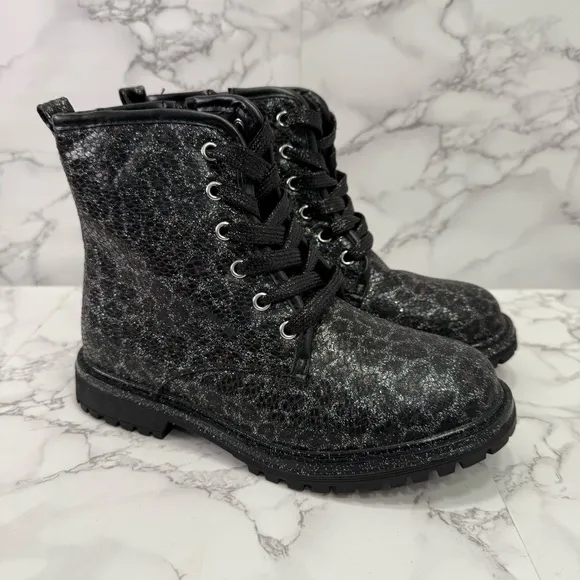 Dolce Vita DV Girls Combat Boots sz 3 Leopard Print Sparkle NEW # bag 25-LL