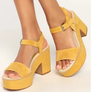 Dolce Vita Elly Honey Suede Leather Platform Sandals Size 7.5