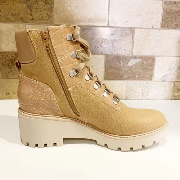 Dolce Vita Hank Combat Boot In Tan Cafe Brown - Snakeskin print Lug Sole 9.5
