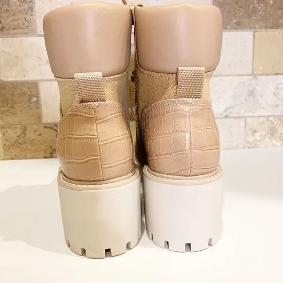 Dolce Vita Hank Combat Boot In Tan Cafe Brown - Snakeskin print Lug Sole 9.5
