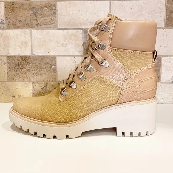 Dolce Vita Hank Combat Boot In Tan Cafe Brown - Snakeskin print Lug Sole 9.5