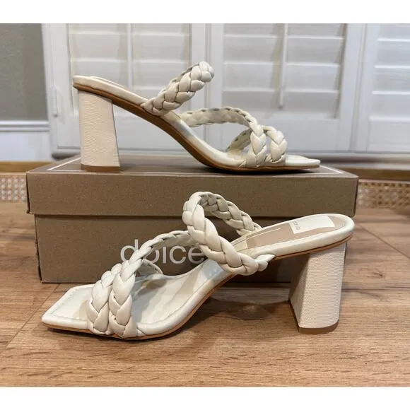 Dolce Vita Pang Heeled Sandals Ivory Stella Size 8 NIB Braided Slip On Strappy