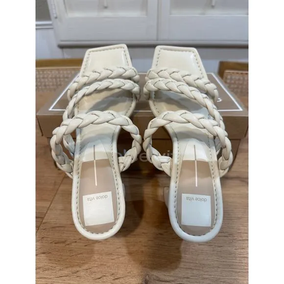 Dolce Vita Pang Heeled Sandals Ivory Stella Size 8 NIB Braided Slip On Strappy