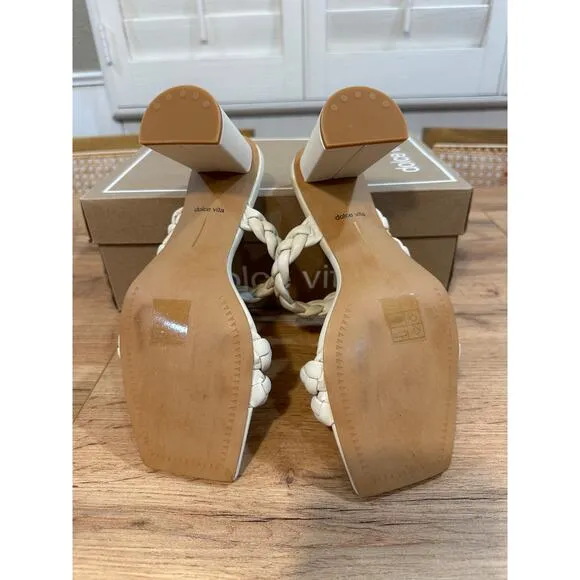 Dolce Vita Pang Heeled Sandals Ivory Stella Size 8 NIB Braided Slip On Strappy