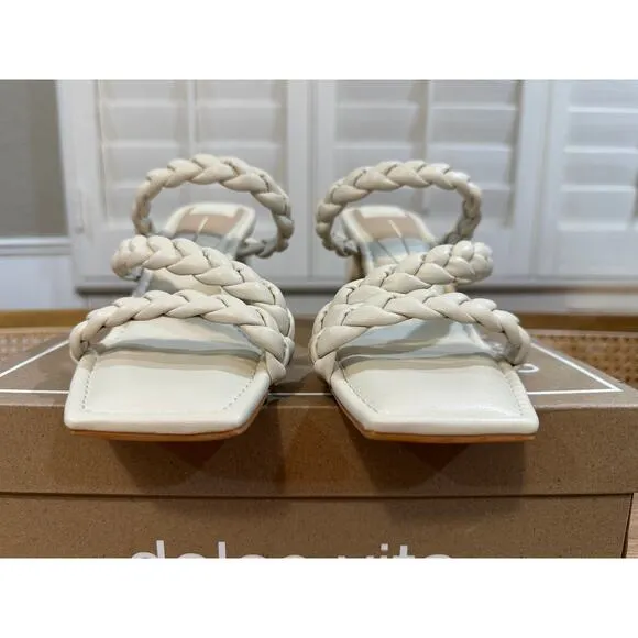 Dolce Vita Pang Heeled Sandals Ivory Stella Size 8 NIB Braided Slip On Strappy