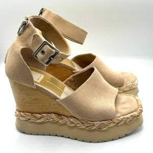 DOLCE VITA Parle Suede Ankle Strap Wedge Sandals Back Zip in Biscuit Size 7.5