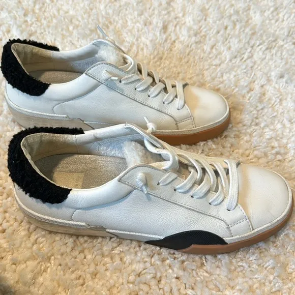 Dolce Vita Womens Round Toe Sherpa Accent Low Top Zina Sneakers White Size 8