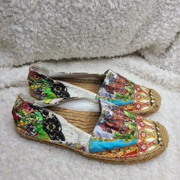 Dolce &amp; Gabbana Multi Pattern Multi Color Brocade Canvas Espadrilles sz 39‎