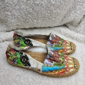Dolce &amp; Gabbana Multi Pattern Multi Color Brocade Canvas Espadrilles sz 39‎
