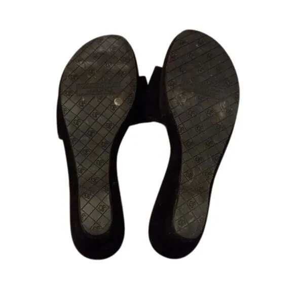 Donald J Pliner 9 M Womens Wedge Sandals Black Leather Suede Slide Buckle Italy