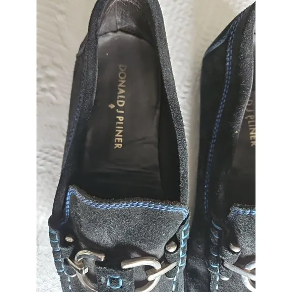 Donald J Pliner Black Dacio Driving Loafers Suede Leather Slip On Drivers Sz 10