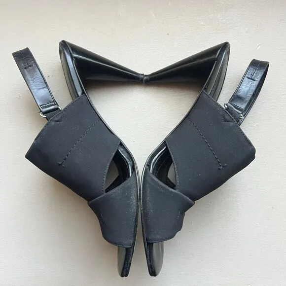 Donald J Pliner Black Stretch Fabric Heeled Slingback Italian Sandals Women 8.5