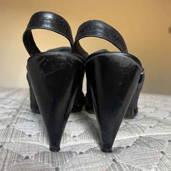 Donald J Pliner Black Stretch Fabric Heeled Slingback Italian Sandals Women 8.5