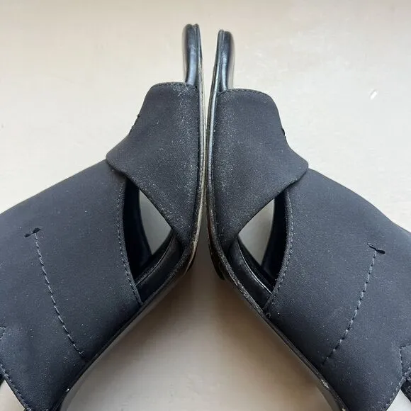 Donald J Pliner Black Stretch Fabric Heeled Slingback Italian Sandals Women 8.5