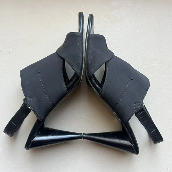 Donald J Pliner Black Stretch Fabric Heeled Slingback Italian Sandals Women 8.5