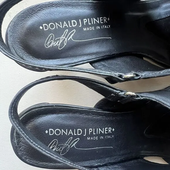 Donald J Pliner Black Stretch Fabric Heeled Slingback Italian Sandals Women 8.5