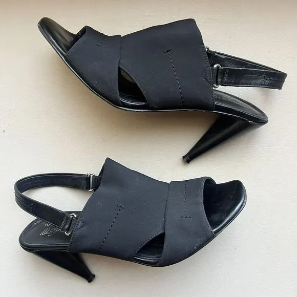 Donald J Pliner Black Stretch Fabric Heeled Slingback Italian Sandals Women 8.5