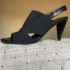 Donald J Pliner Black Stretch Fabric Heeled Slingback Italian Sandals Women 8.5