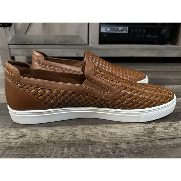 Donald J. Pliner Brown Leather Boating Shoes Mens 15 M Loafers Woven Clarks