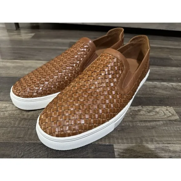 Donald J. Pliner Brown Leather Boating Shoes Mens 15 M Loafers Woven Clarks