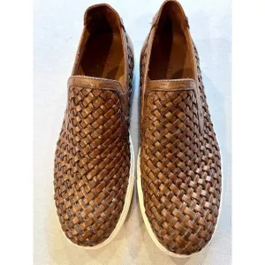 Donald J. Pliner Brown Leather Boating Shoes Mens 8.5 M Loafers Woven Clarks