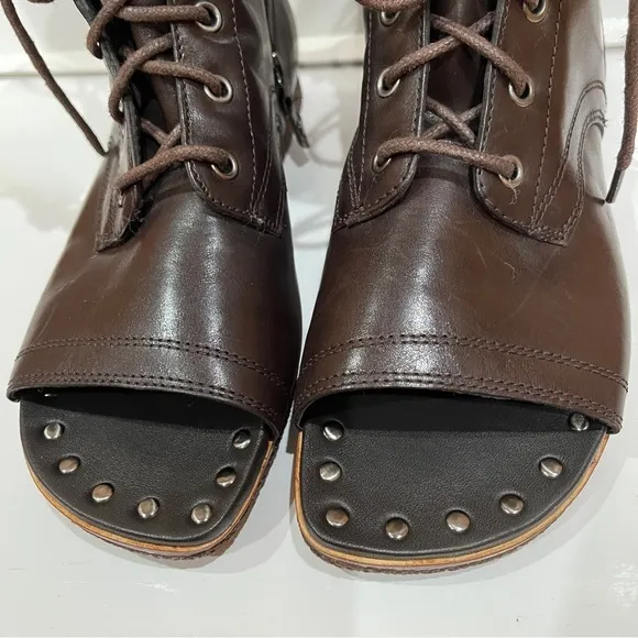 Donald J Pliner Ghalib Womens Brown Leather Studded Boots 7.5 Open Toe Combat