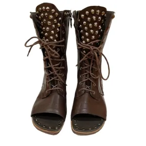 Donald J Pliner Ghalib Womens Brown Leather Studded Boots 7.5 Open Toe Combat