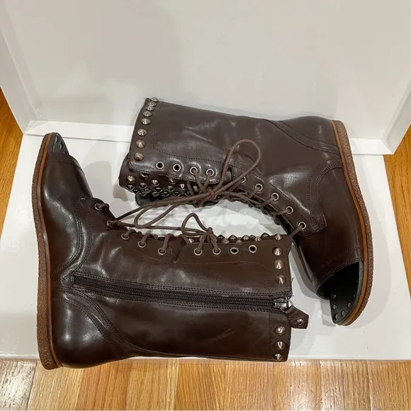 Donald J Pliner Ghalib Womens Brown Leather Studded Boots 7.5 Open Toe Combat